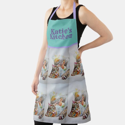 Tabby Cat Cute Waterverf Cats pet Animal Apron Schort (Insitu)