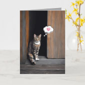Tabby Cat Denken aan jou Kaart (Gele Bloem)