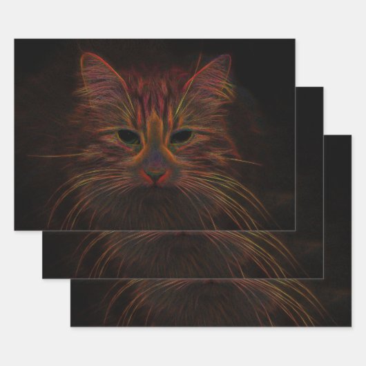 Tabby Cat Design Oranje Copper Black Photo Art Inpakpapier Vel (Set)