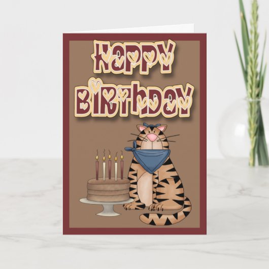 Tabby Cat en Cake Happy Birthday Kaart (Voorkant)