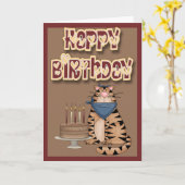 Tabby Cat en Cake Happy Birthday Kaart (Gele Bloem)