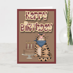 Tabby Cat en Cake Happy Birthday Kaart
