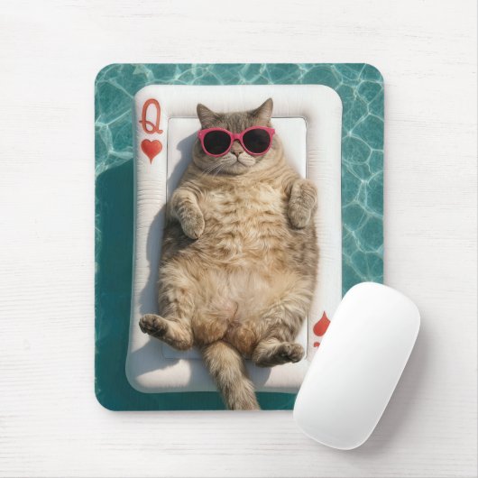 Tabby Cat Floating On Queen of Hearts Pool Float Muismat (Met muis)