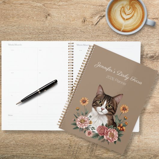 Tabby Cat Floral Planner