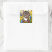 Tabby Cat Flowers Floral Art Creationarts Vierkante Sticker (Tas)