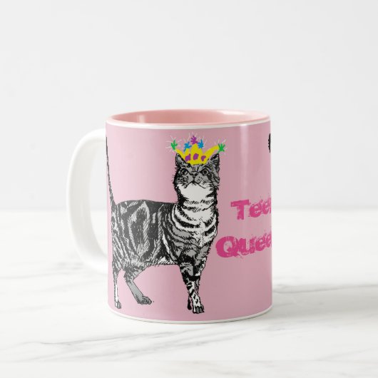 Tabby Cat Funny Teen Queen cats cadeau Mok (Voorkant links)