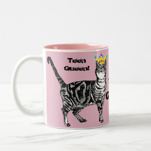 Tabby Cat Funny Teen Queen cats cadeau Mok (Links)