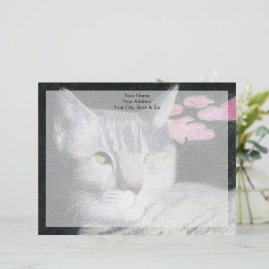 Tabby Cat Gepersonaliseerd Briefhoofd (Staand voorkant)