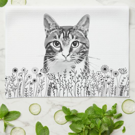 Tabby Cat gepersonaliseerde handtekening Theedoek (Gevouwen)