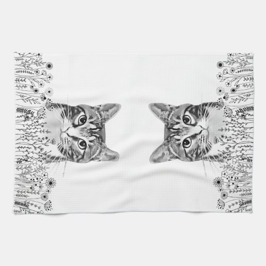 Tabby Cat gepersonaliseerde handtekening Theedoek (Horizontaal)