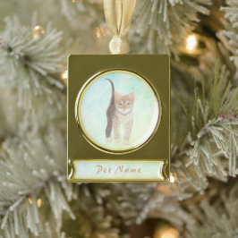 Tabby Cat Gold Tone Ornament Verguld Banner Ornament