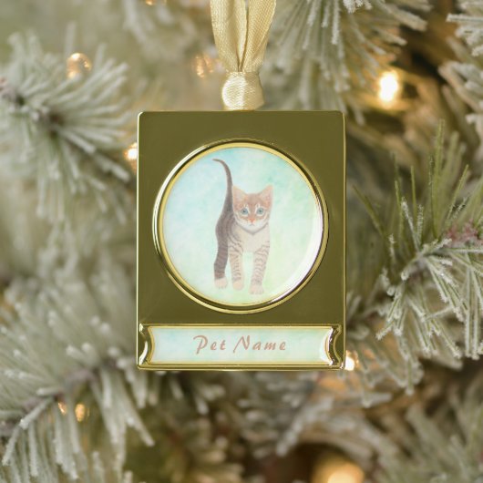 Tabby Cat Gold Tone Ornament Verguld Banner Ornament (Boom)