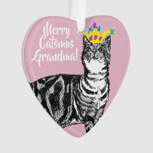 Tabby Cat Grandma roze kerstdecoratie Ornament (voorkant)