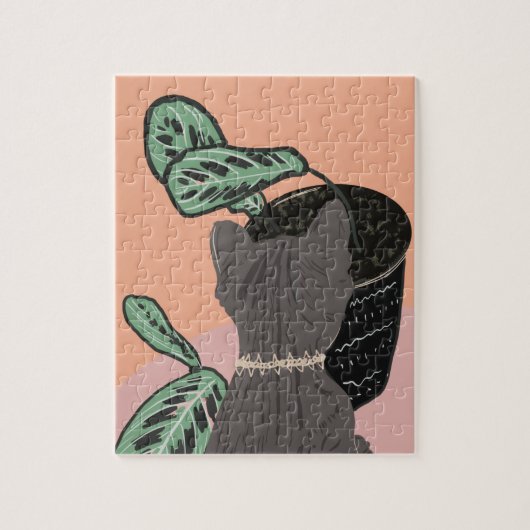 Tabby Cat Gray Planten Dank u Legpuzzel (Verticaal)