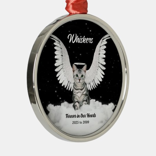 Tabby Cat Guardian Angel Memorial Metalen Ornament (Rechts)