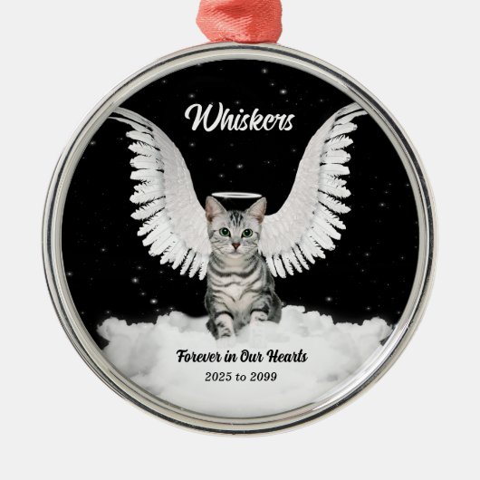 Tabby Cat Guardian Angel Memorial Metalen Ornament (Voorkant)