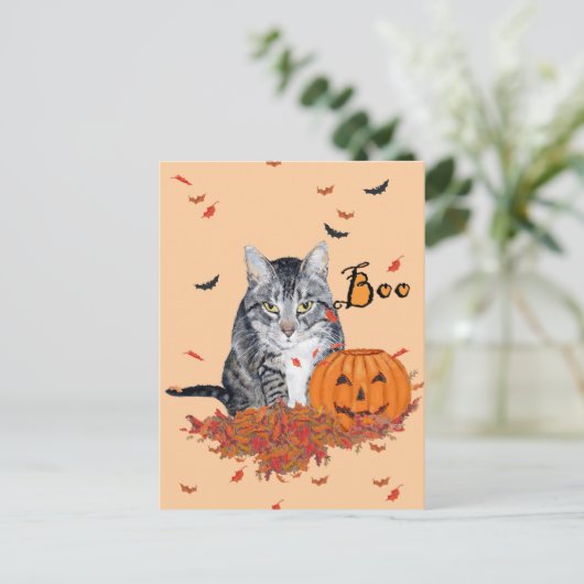 Tabby Cat Halloween Briefkaart (Staand voorkant)