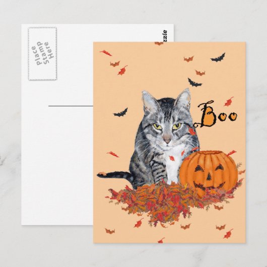 Tabby Cat Halloween Briefkaart (Voorkant / Achterkant)