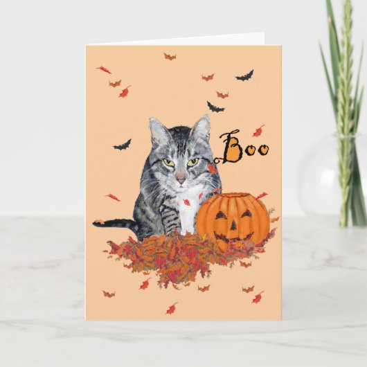 Tabby Cat Halloween Kaart (Voorkant)