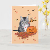 Tabby Cat Halloween Kaart (Gele Bloem)
