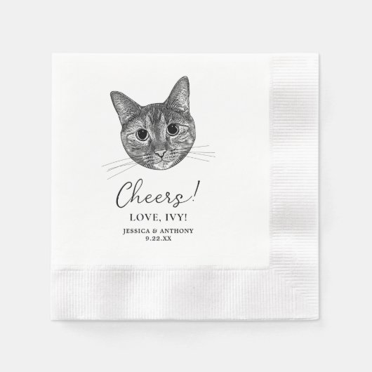 Tabby Cat Hand Drawing Gepersonaliseerde Proost Servet (Voorkant)
