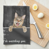 Tabby Cat Humor op boerenhout Theedoek (Quarter Fold)