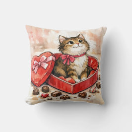 Tabby Cat In a Valentine Heart Candy Box Kussen
