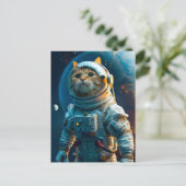 Tabby cat in astronaut suit near Earth Feestdagenkaart (Staand voorkant)