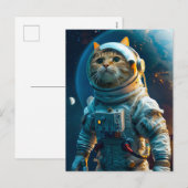 Tabby cat in astronaut suit near Earth Feestdagenkaart (Voorkant / Achterkant)