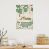 Tabby Cat in Bathtub Art Print Japanese Bathroom (Keuken)
