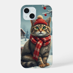 Tabby Cat in Preppy winterkleding en Pet iPhone 15 Case