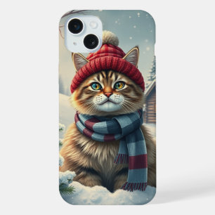 Tabby Cat in Preppy winterkleding en Pet iPhone 15 Plus Case