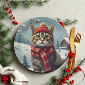 Tabby Cat in Preppy winterkleding en Pet Papieren Bordje