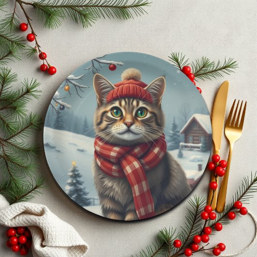 Tabby Cat in Preppy winterkleding en Pet Papieren Bordje