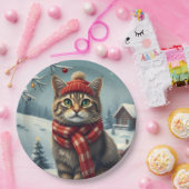 Tabby Cat in Preppy winterkleding en Pet Papieren Bordje (Feest)