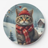 Tabby Cat in Preppy winterkleding en Pet Papieren Bordje (Voorkant)