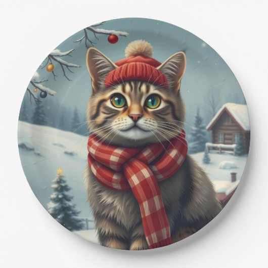 Tabby Cat in Preppy winterkleding en Pet Papieren Bordje (Voorkant)