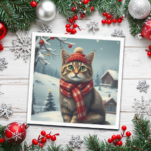 Tabby Cat in Preppy winterkleding en Pet Servet