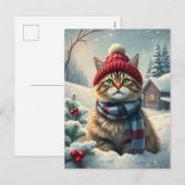Tabby Cat in Preppy Winterkleding en Pet Winter Feestdagenkaart (Voorkant / Achterkant)