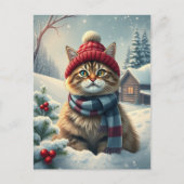 Tabby Cat in Preppy Winterkleding en Pet Winter Feestdagenkaart (Voorkant)
