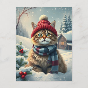 Tabby Cat in Preppy Winterkleding en Pet Winter Feestdagenkaart