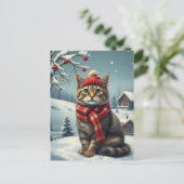 Tabby Cat in Preppy Winterkleding en Pet Winter Feestdagenkaart (Staand voorkant)