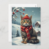 Tabby Cat in Preppy Winterkleding en Pet Winter Feestdagenkaart (Voorkant / Achterkant)
