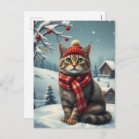 Tabby Cat in Preppy Winterkleding en Pet Winter Feestdagenkaart (Voorkant / Achterkant)