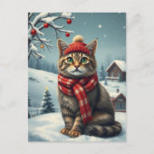 Tabby Cat in Preppy Winterkleding en Pet Winter Feestdagenkaart (Voorkant)