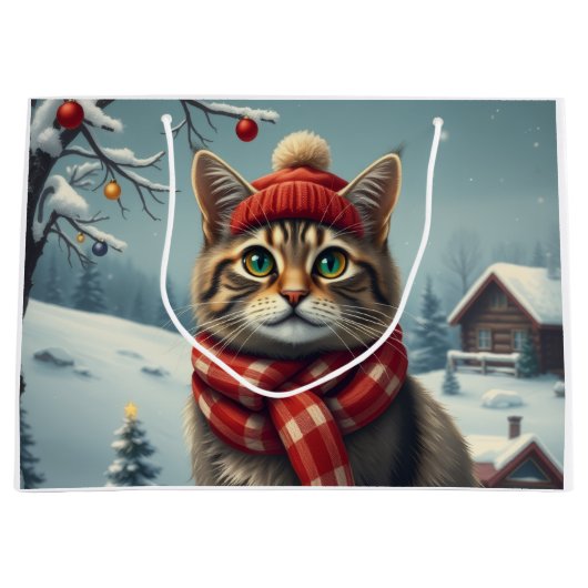 Tabby Cat in Preppy Winterkleding en Pet Winter Groot Cadeauzakje (Voorkant)