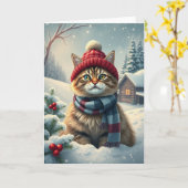 Tabby Cat in Preppy Winterkleding en Pet Winter Kaart (Gele Bloem)