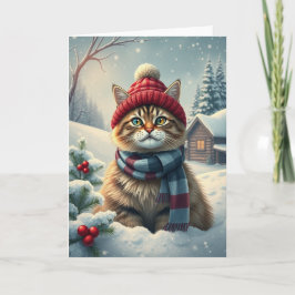 Tabby Cat in Preppy Winterkleding en Pet Winter Kaart