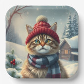 Tabby Cat in Preppy Winterkleding en Pet Winter Papieren Bordje (Voorkant)