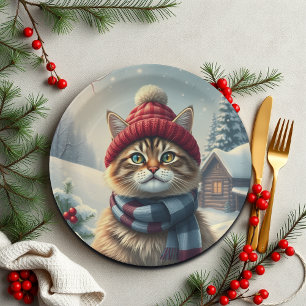 Tabby Cat in Preppy Winterkleding en Pet Winter Papieren Bordje